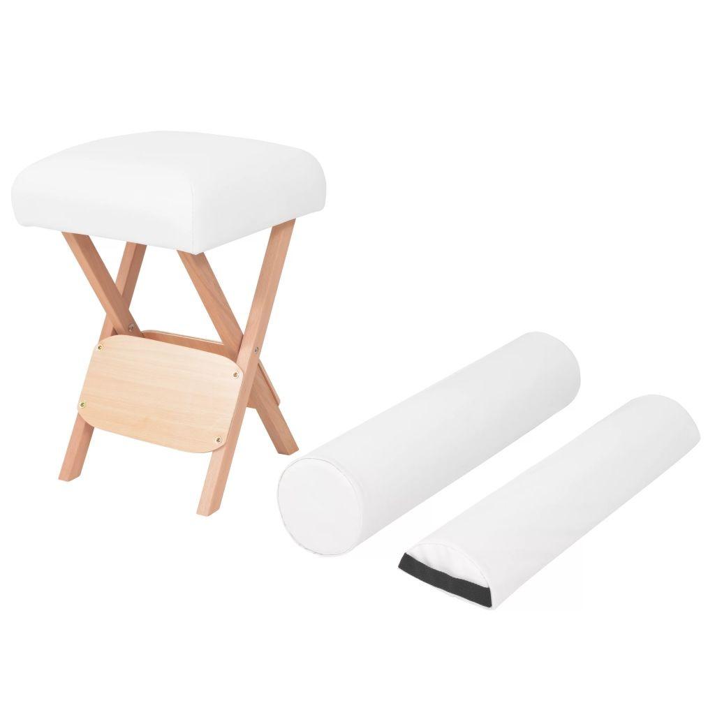 Foldbar massageskammel 12 cm tykt sæde 2 bolsterpuder hvid