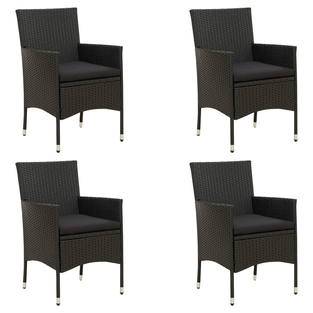 Havestole med hynder 4 stk. polyrattan sort