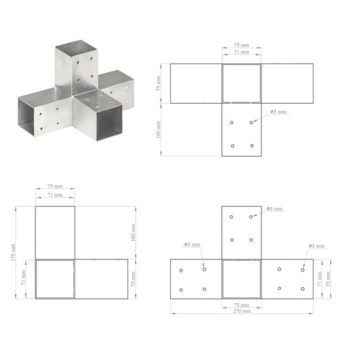 Stolpebeslag X-form 4 stk. 71x71 mm galvaniseret metal