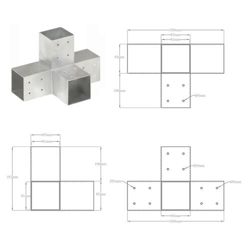 Stolpebeslag X-form 4 stk. 81x81 mm galvaniseret metal