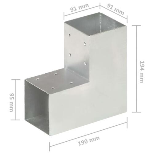 Stolpebeslag L-form 4 stk. 91x91 mm galvaniseret metal