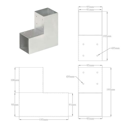 Stolpebeslag L-form 4 stk. 91x91 mm galvaniseret metal