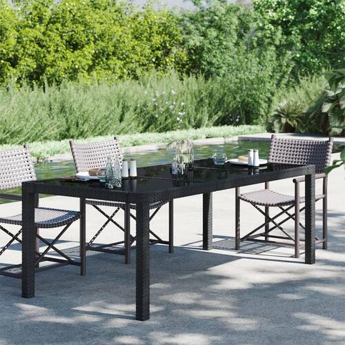 Havebord 190x90x75 cm hærdet glas og polyrattan sort