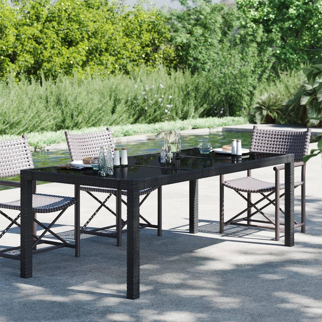Havebord 190x90x75 cm hærdet glas og polyrattan sort