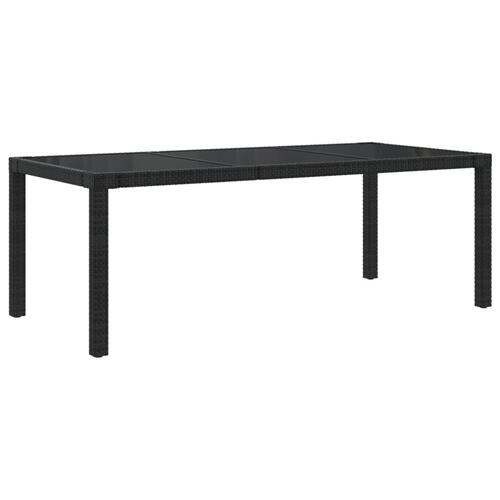 Havebord 190x90x75 cm hærdet glas og polyrattan sort