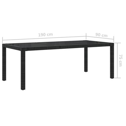 Havebord 190x90x75 cm hærdet glas og polyrattan sort