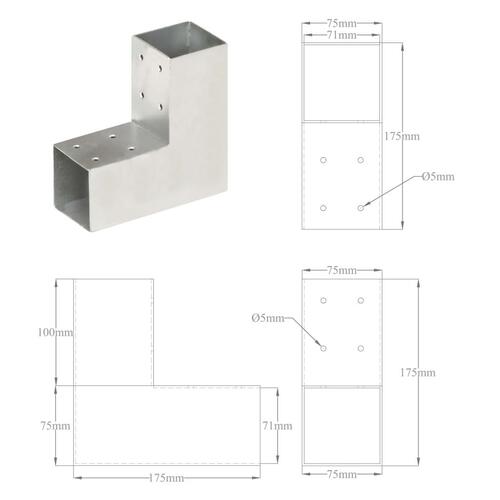 Stolpebeslag L-form 71x71 mm galvaniseret metal