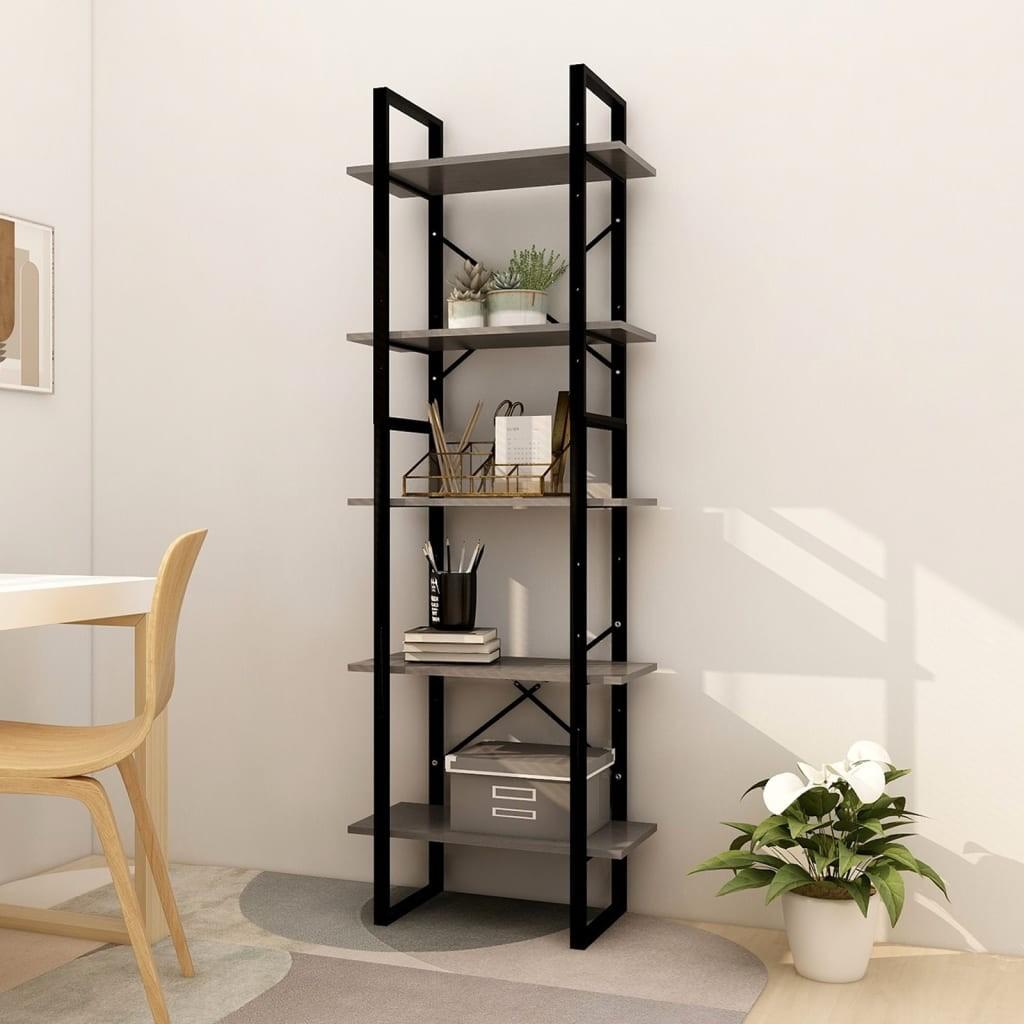 Bogreol 60x30x175 cm 5 hylder massivt fyrretræ grå