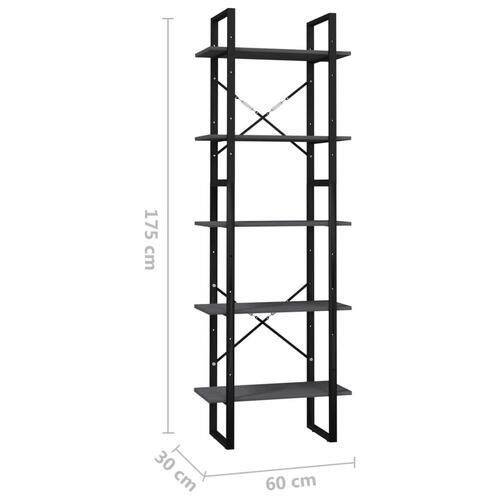Bogreol 60x30x175 cm 5 hylder massivt fyrretræ grå