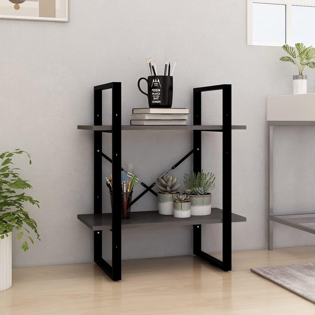 Bogreol med 2 hylder 60x30x70 cm massivt fyrretræ grå