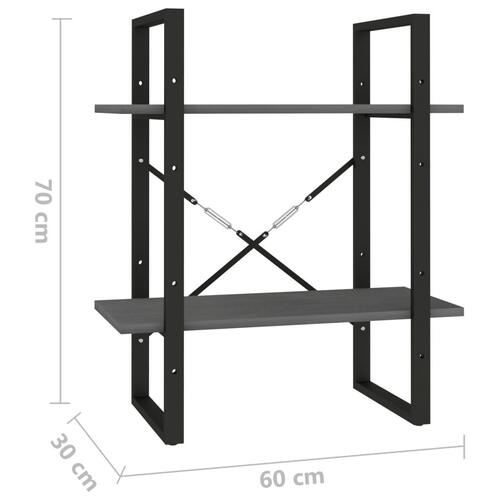 Bogreol 60x30x70 cm 2 hylder massivt fyrretræ grå