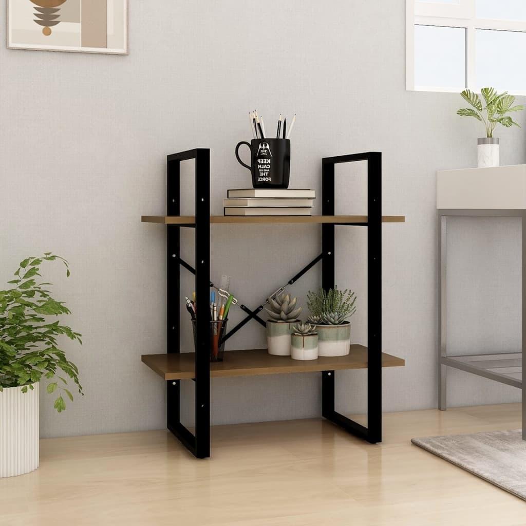 Bogreol med 2 hylder 60x30x70 cm massivt fyrretræ gyldenbrun
