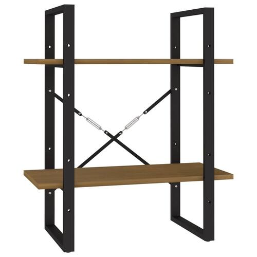 Bogreol med 2 hylder 60x30x70 cm massivt fyrretræ gyldenbrun