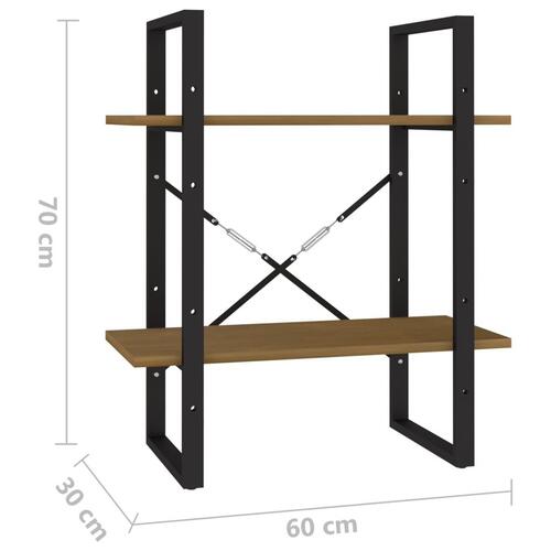 Bogreol med 2 hylder 60x30x70 cm massivt fyrretræ gyldenbrun