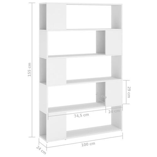 Bogreol/rumdeler 100x24x155 cm konstrueret træ hvid