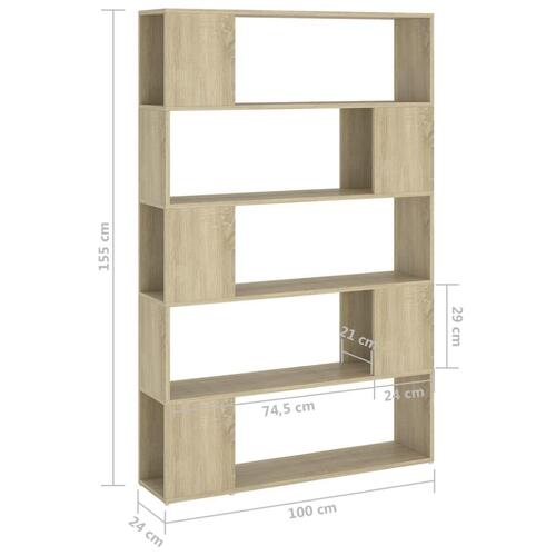 Bogreol/rumdeler 100x24x155 cm konstrueret træ sonoma-eg