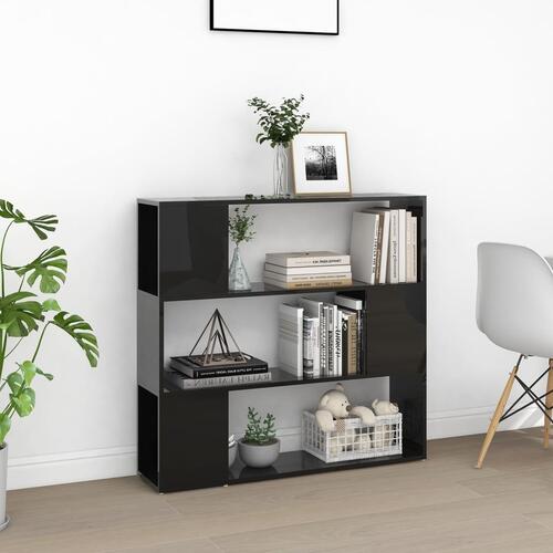 Bogskab/rumdeler 100x24x94 cm konstrueret træ sort højglans