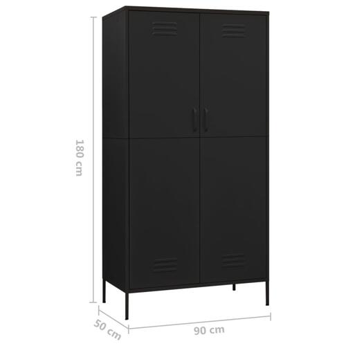 Klædeskab 90x50x180 cm stål sort