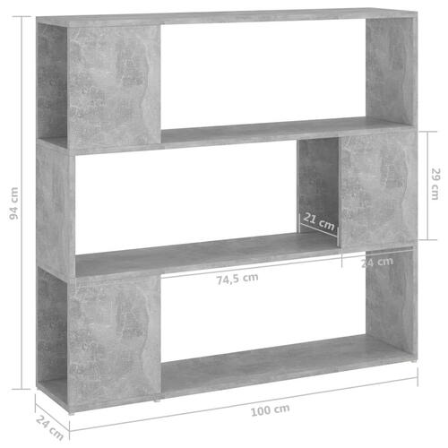 Bogreol/rumdeler 100x24x94 cm konstrueret træ betongrå