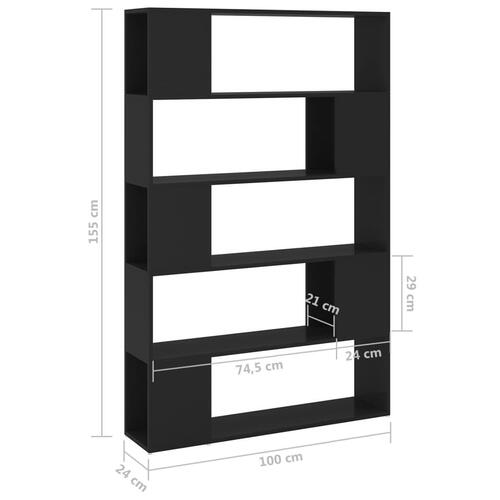 Bogreol/rumdeler 100x24x155 cm konstrueret træ sort