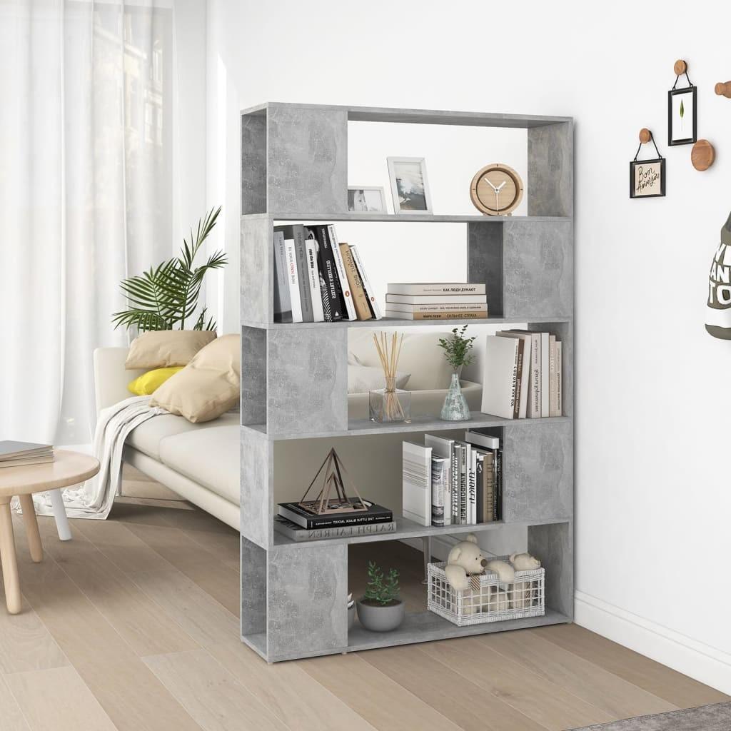 Bogreol/rumdeler 100x24x155 cm konstrueret træ betongrå