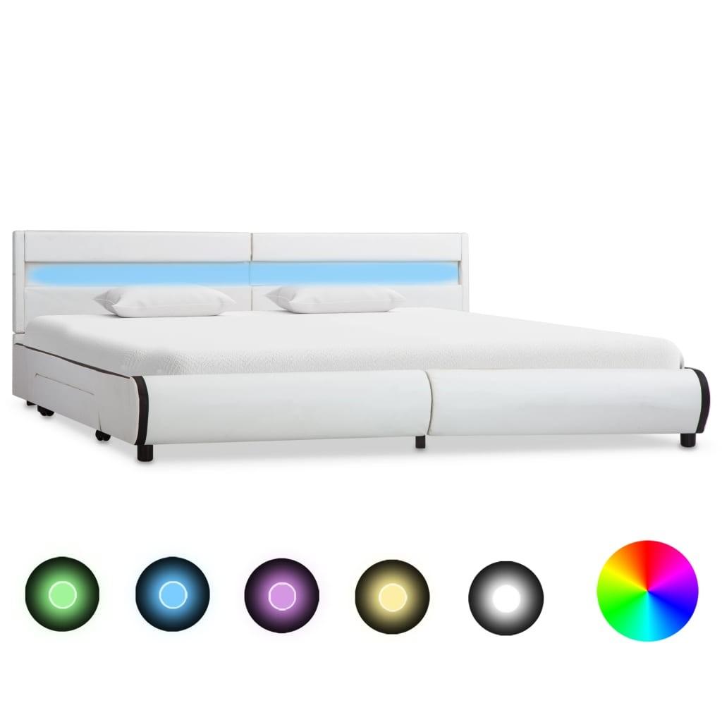 Sengestel med LED 180x200 cm kunstlæder hvid