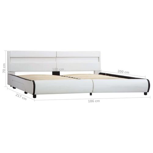 Sengestel med LED 180x200 cm kunstlæder hvid