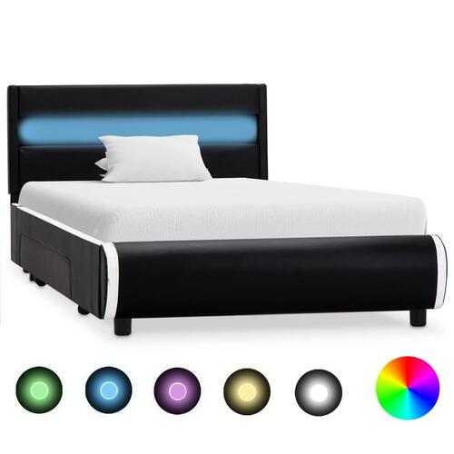 Sengestel med LED 90x200 cm kunstlæder sort