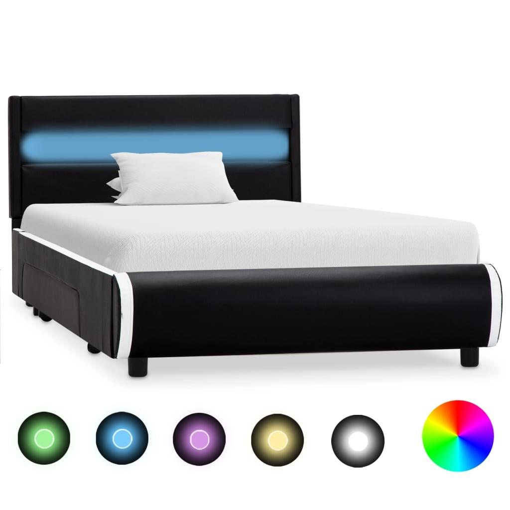 Sengestel med LED 90x200 cm kunstlæder sort