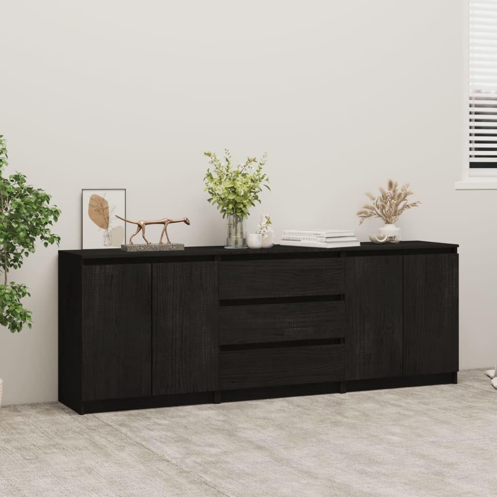 Sideskab 180x36x65 cm massivt fyrretræ sort
