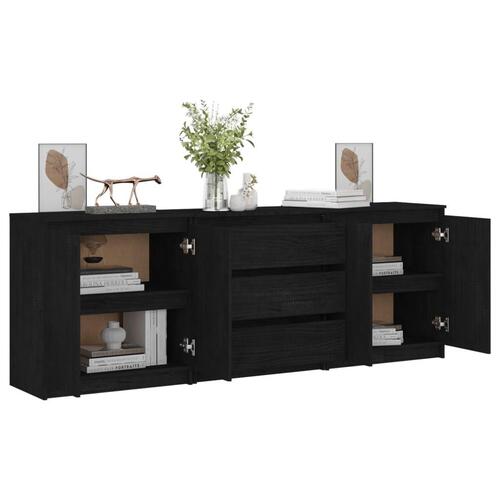 Sideskab 180x36x65 cm massivt fyrretræ sort