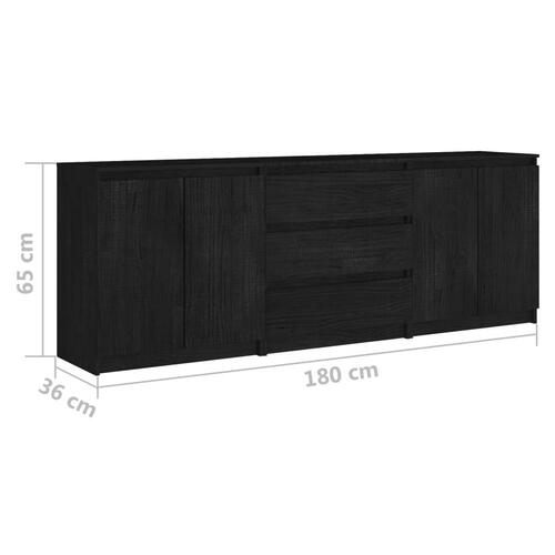 Sideskab 180x36x65 cm massivt fyrretræ sort