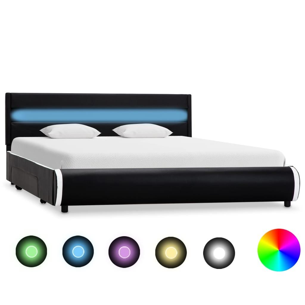 Sengestel med LED 160 x 200 cm kunstlæder sort