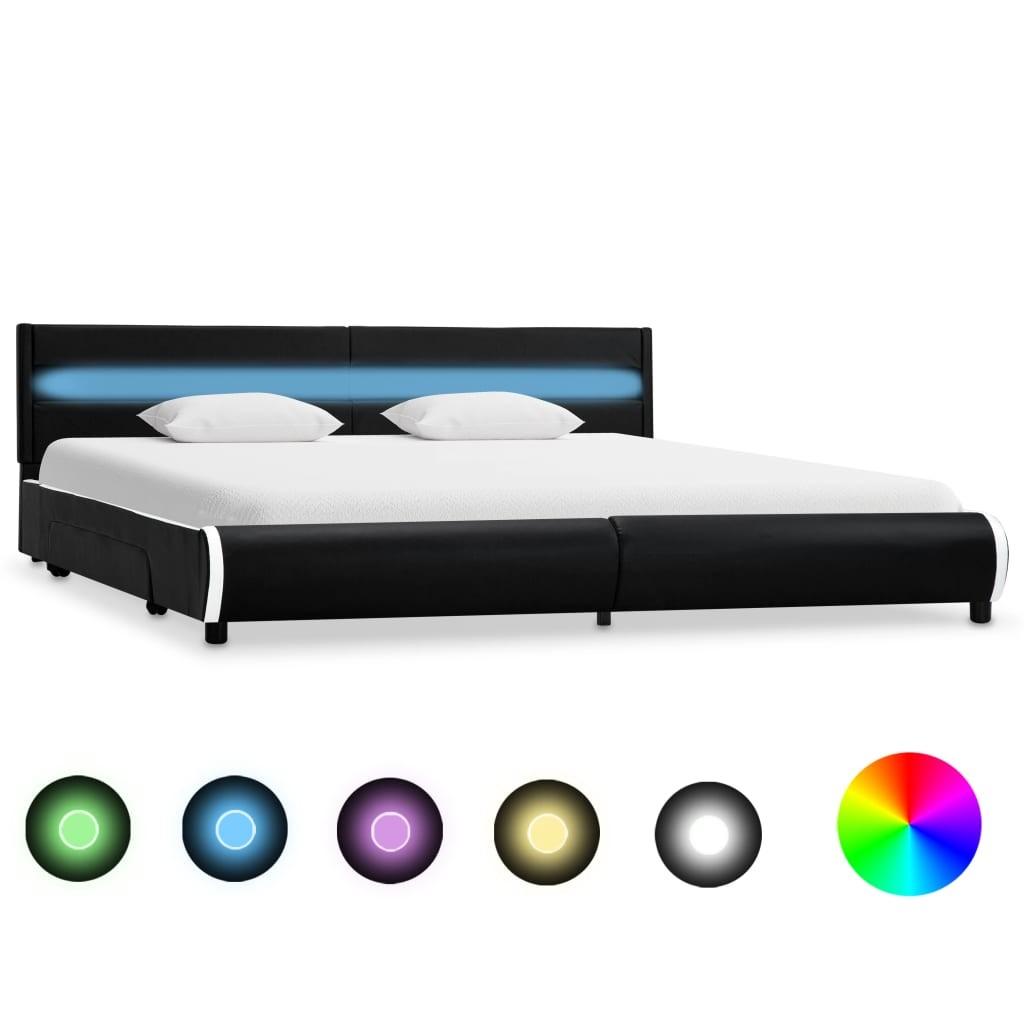 Sengestel med LED 180 x 200 cm kunstlæder sort