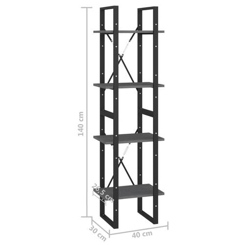 Bogreol 40x30x140 cm 4 hylder massivt fyrretræ grå