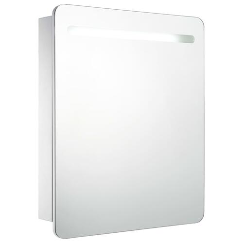 Badeværelsesskab med spejl + LED-lys 68x9x80 cm