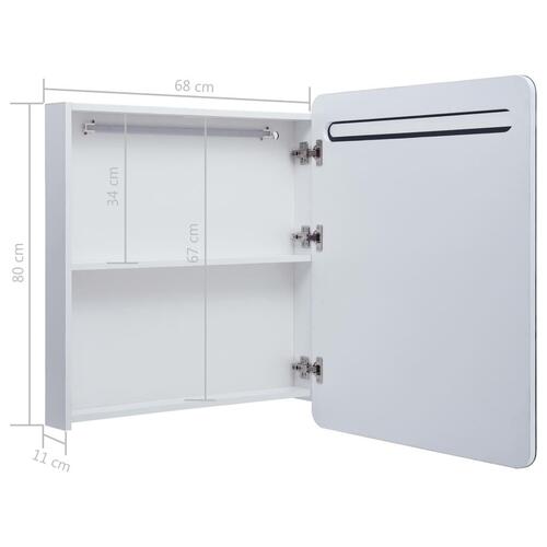 Badeværelsesskab med spejl + LED-lys 68x9x80 cm