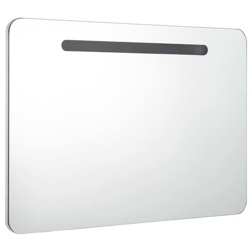 Badeværelsesskab med spejl + LED-lys 80x9,5x55 cm