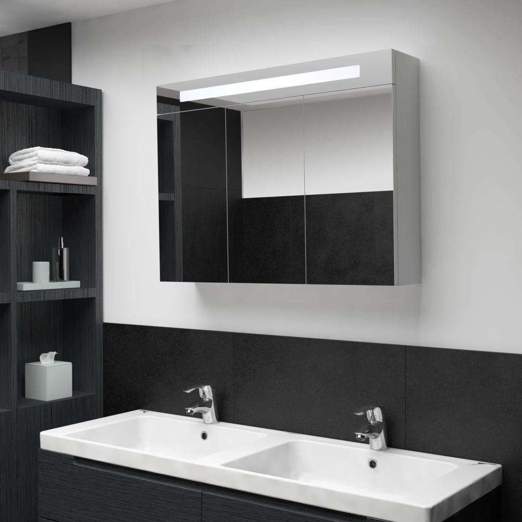 Badeværelsesskab med spejl og LED-lys 88 x 13 x 62 cm billede