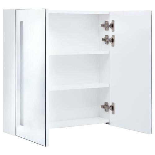 Badeværelsesskab med spejl + LED-lys 60x14x62 cm