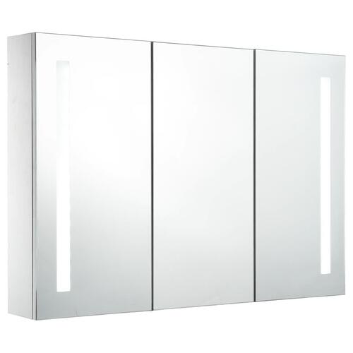 Badeværelsesskab med spejl + LED-lys 89x14x62 cm