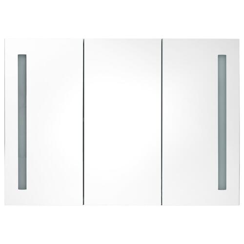 Badeværelsesskab med spejl + LED-lys 89x14x62 cm