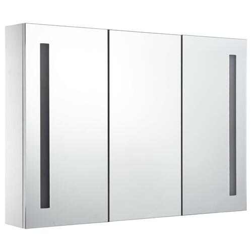 Badeværelsesskab med spejl + LED-lys 89x14x62 cm
