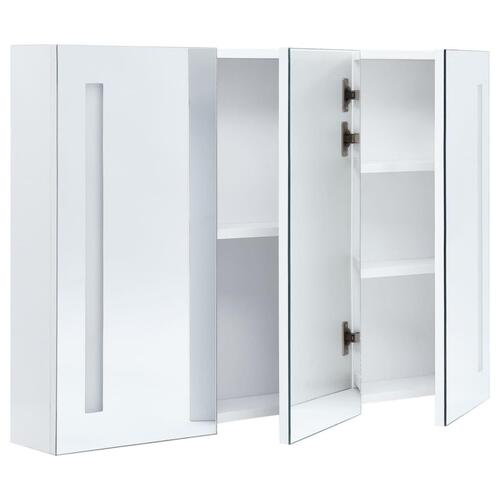 Badeværelsesskab med spejl + LED-lys 89x14x62 cm