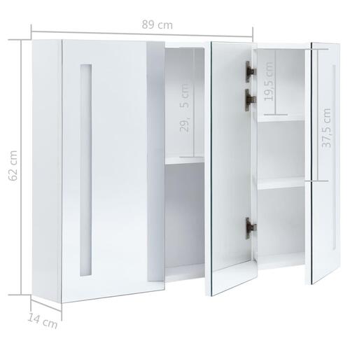 Badeværelsesskab med spejl + LED-lys 89x14x62 cm