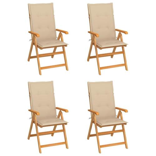 Havestole 4 stk. med beige hynder massivt teaktræ