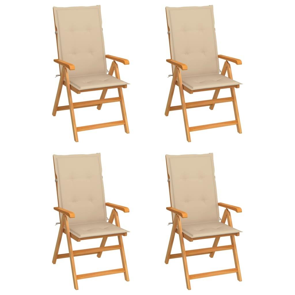 Havestole 4 stk. med beige hynder massivt teaktræ