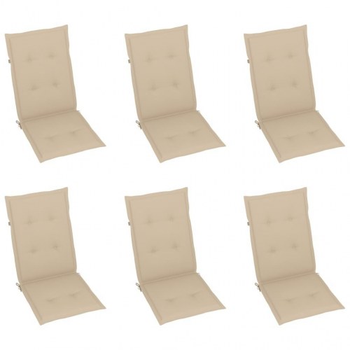 Havestole - 6 stk. i massivt teaktræ med beige hynder, foldbare og justerbare