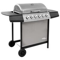 Gasgrill 6 brændere sort og sølvfarvet