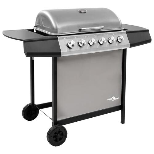 Gasgrill 6 brændere sort og sølvfarvet